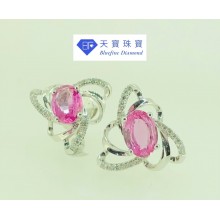 粉藍寶石&鑽石耳環